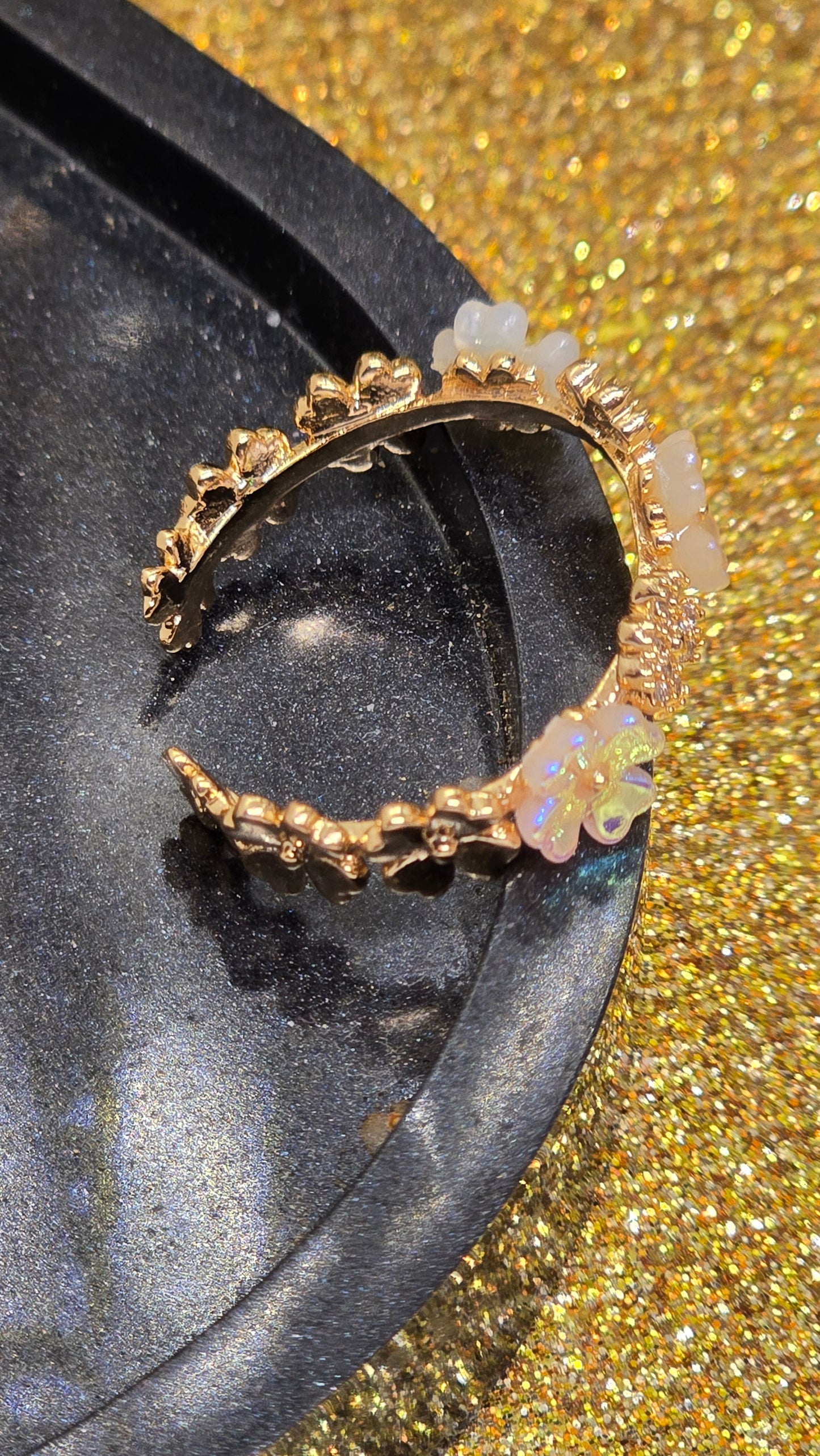 Adjustable Floral Opal Ring 18k Gold Plated | Chemical Resistant & Elegant