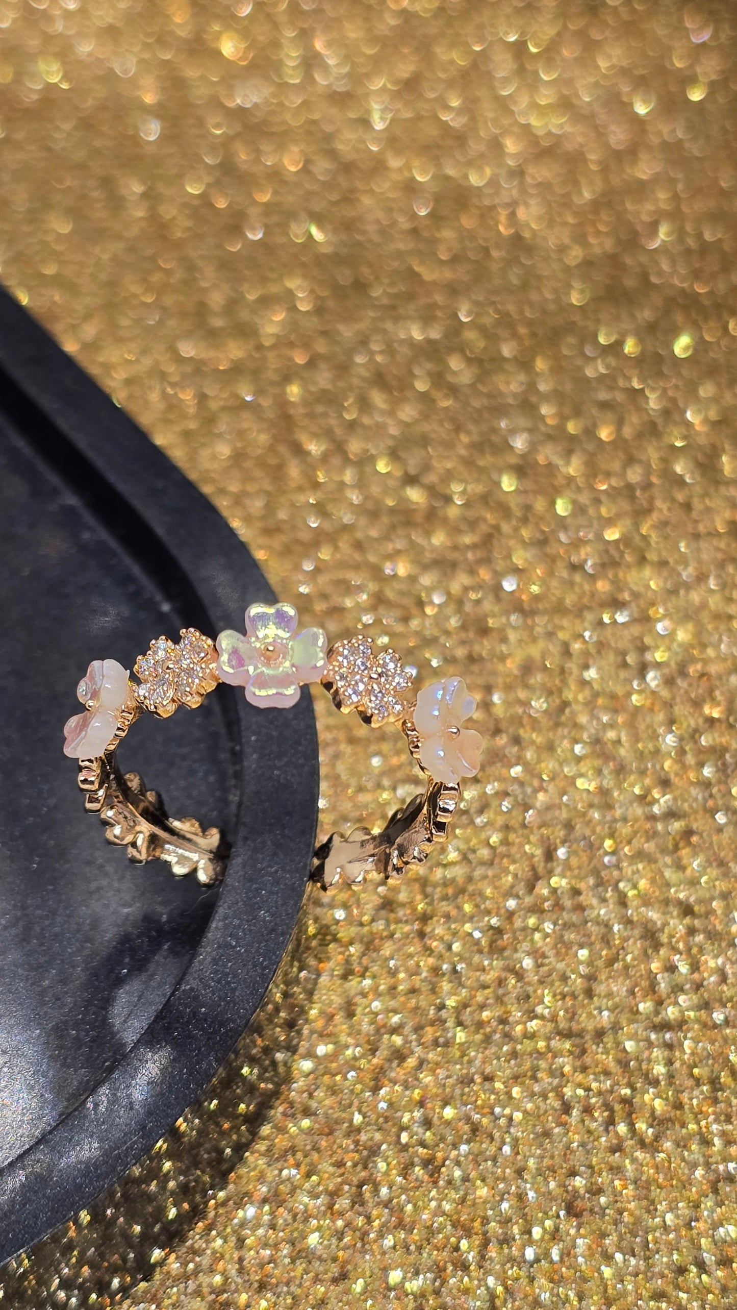 Adjustable Floral Opal Ring 18k Gold Plated | Chemical Resistant & Elegant