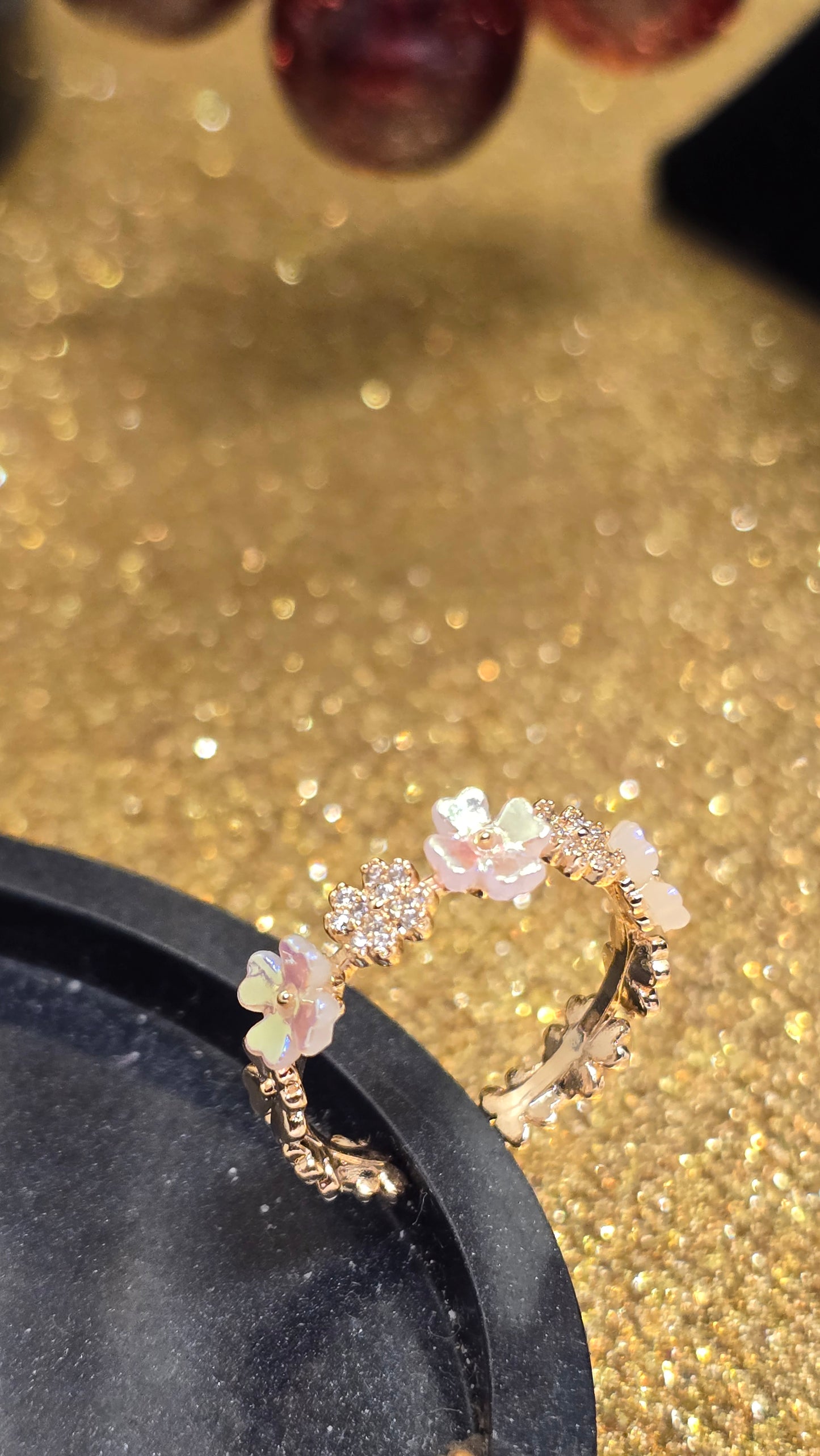 Adjustable Floral Opal Ring 18k Gold Plated | Chemical Resistant & Elegant