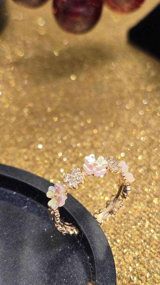 Adjustable Floral Opal Ring 18k Gold Plated | Chemical Resistant & Elegant