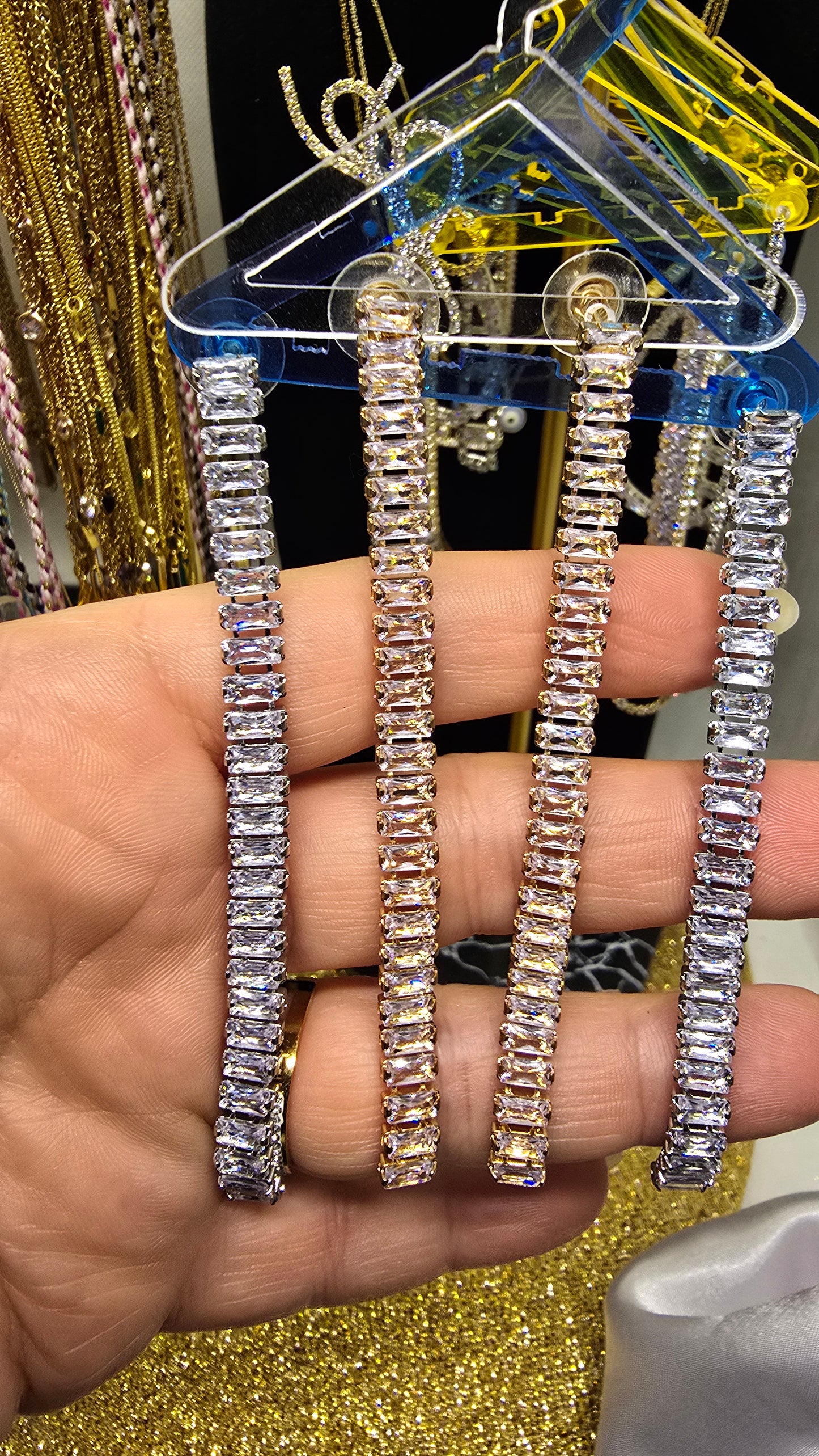 Baguette Zirkonia Ohrringe 7,5cm| Baguette Zirkonia Ohrhänger 7,5 cm