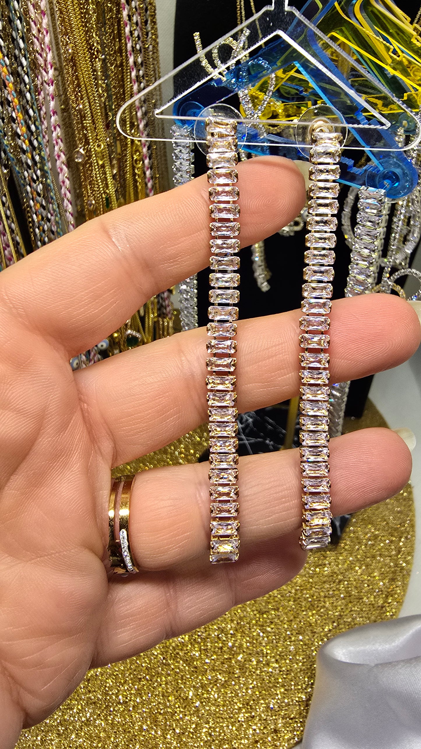 Baguette Zirkonia Ohrringe 7,5cm| Baguette Zirkonia Ohrhänger 7,5 cm