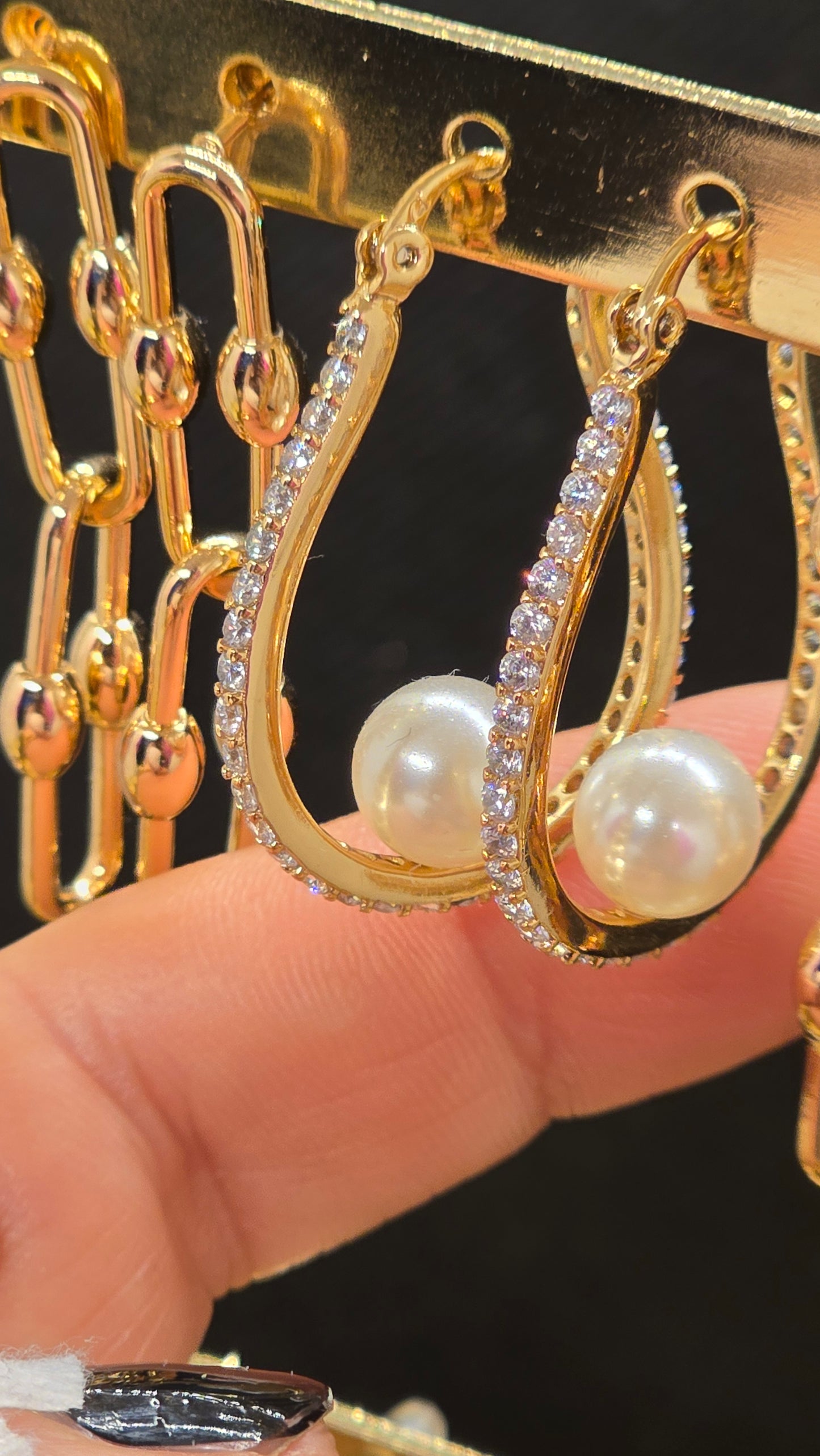 Perlen Creolen Rosegold - Edelstahl Ohrringe