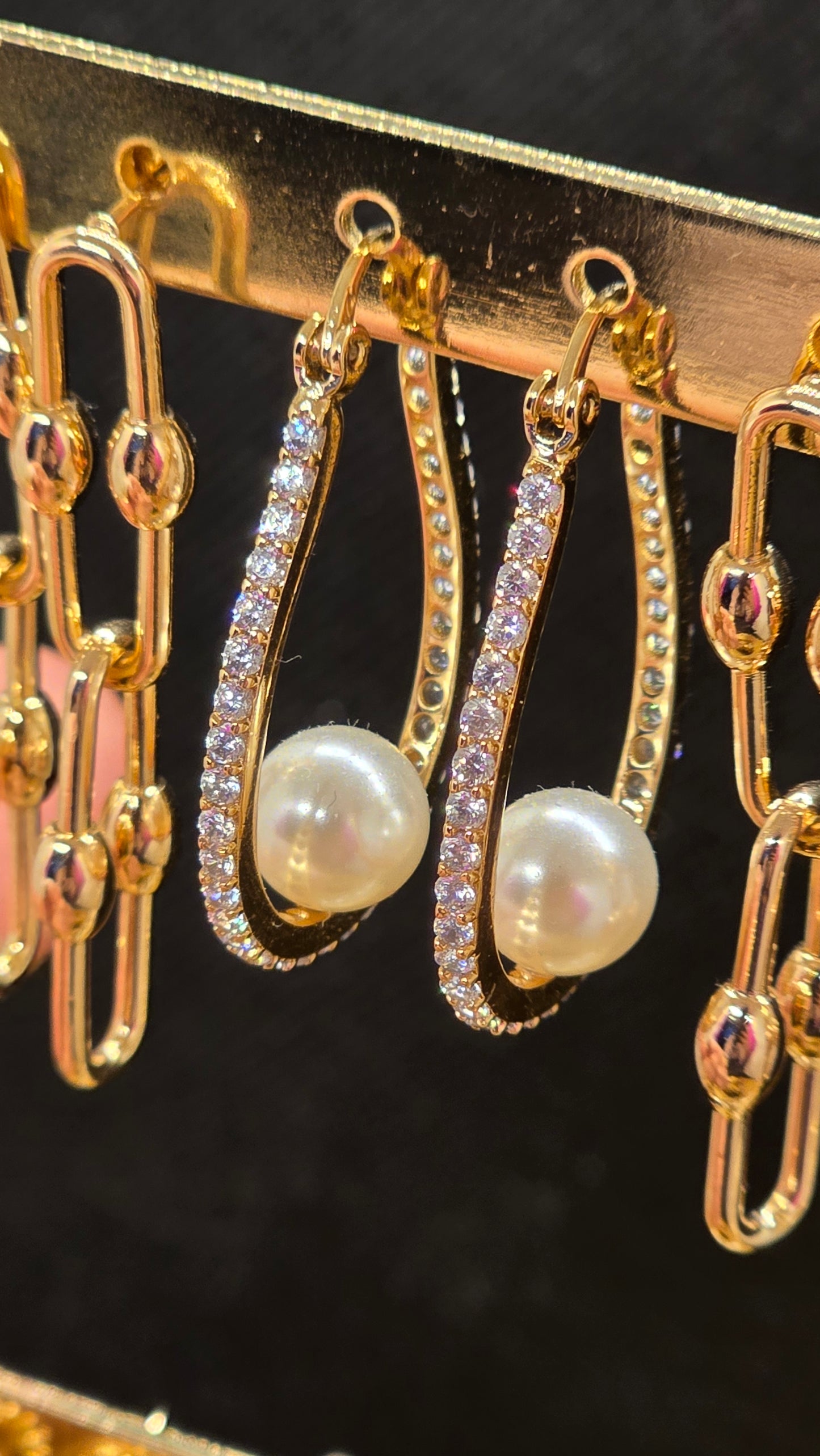 Perlen Creolen Rosegold - Edelstahl Ohrringe