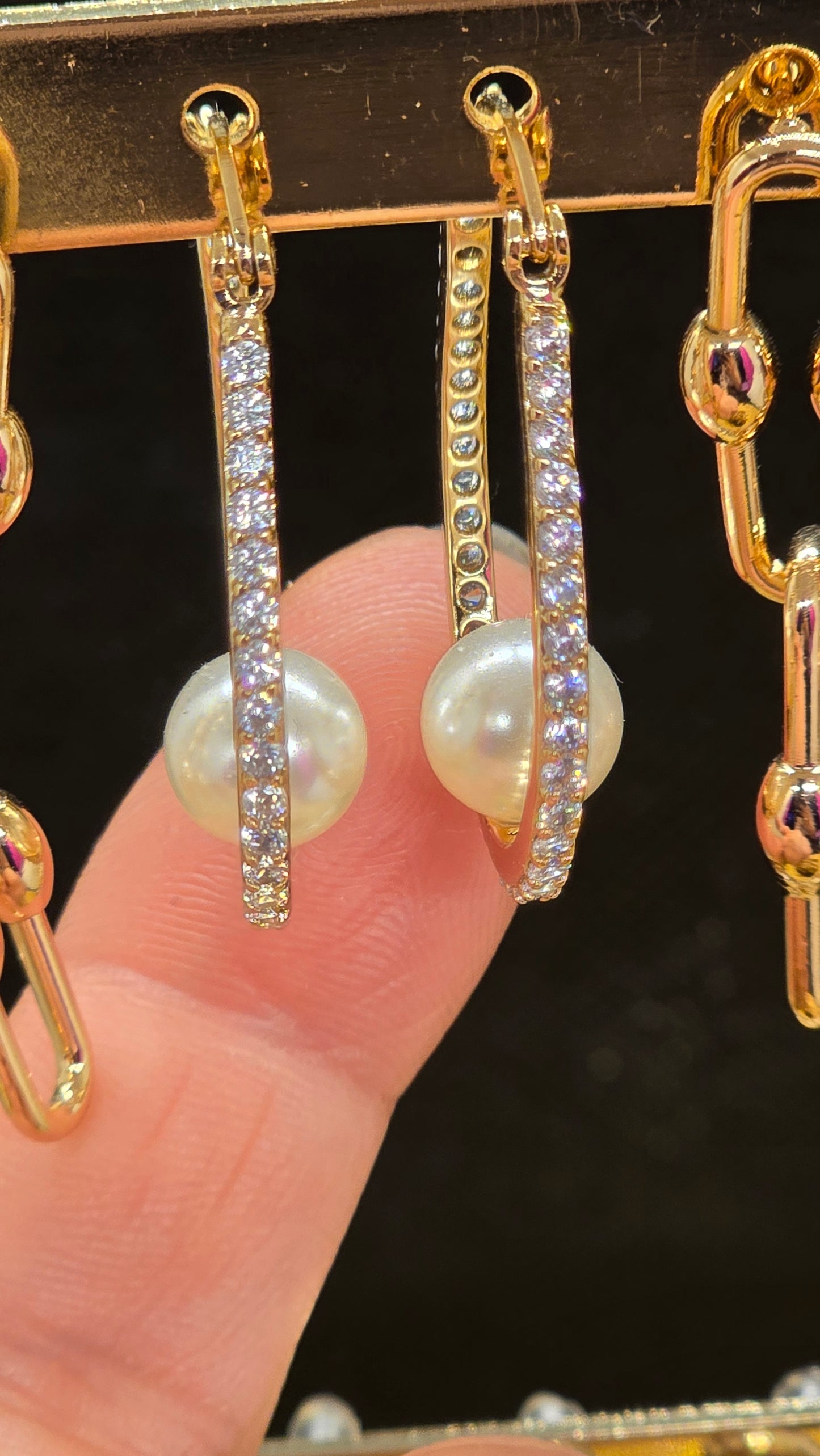 Perlen Creolen Rosegold - Edelstahl Ohrringe