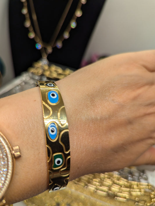 Evil eye Auge Armband, gold, böser Blick, Schutz, Geschenk für sie,Nazar Schmuck, Edelstahl, blau, grün, Boho-Stil