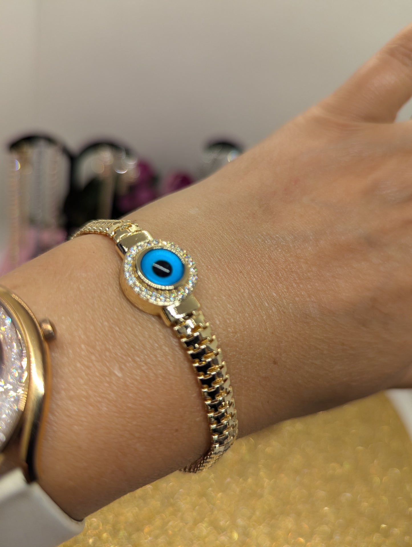 Zierliches Evil Eye Armband - Edelstahl Verstellbar