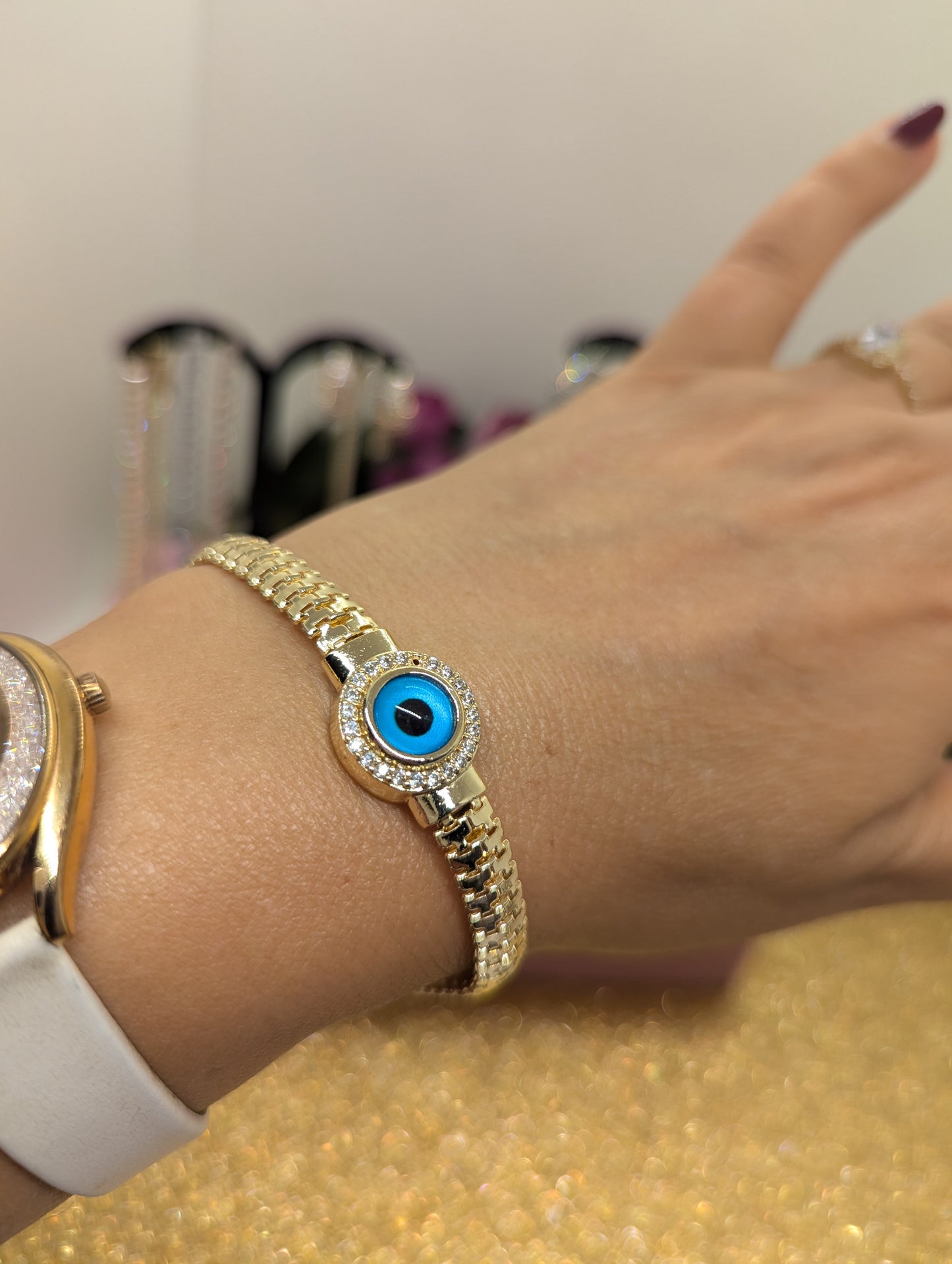 Zierliches Evil Eye Armband - Edelstahl Verstellbar