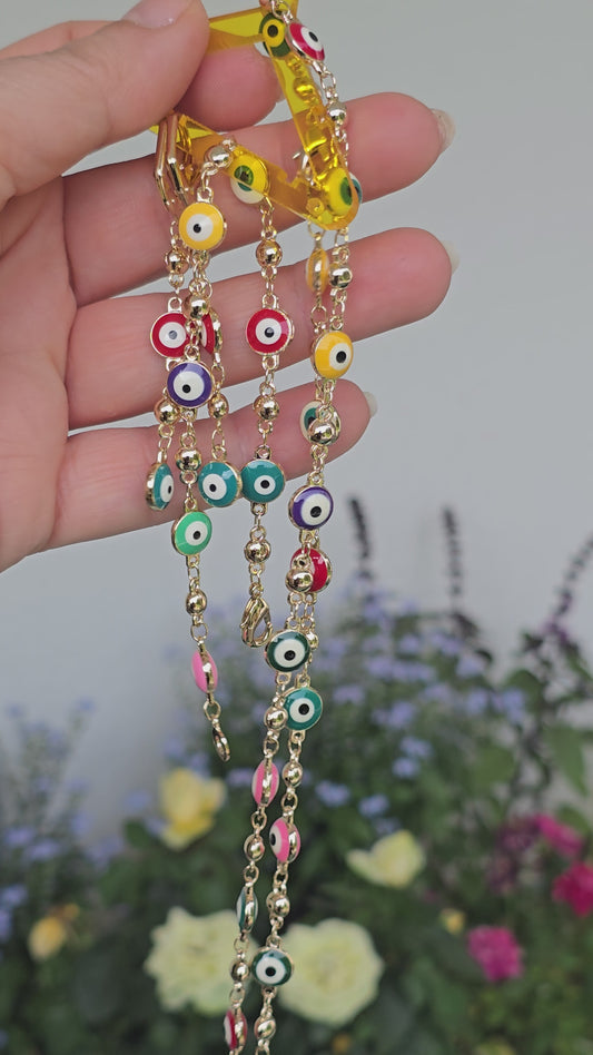 Böses Auge Schmuck-Set – Vergoldete Halskette, Armband & Ohrringe mit bunten Nazar-Anhängern