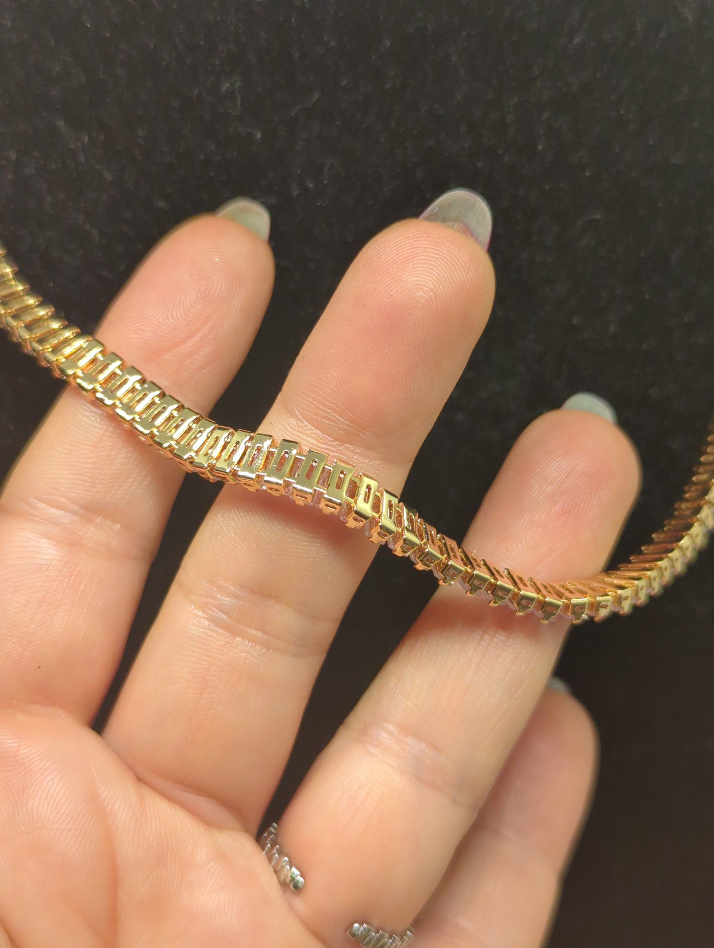 Tennis-Halsband, Baguette-Schmuck, Halskette, Halskette aus Gold und Silber, ideal als Geschenk für Sie