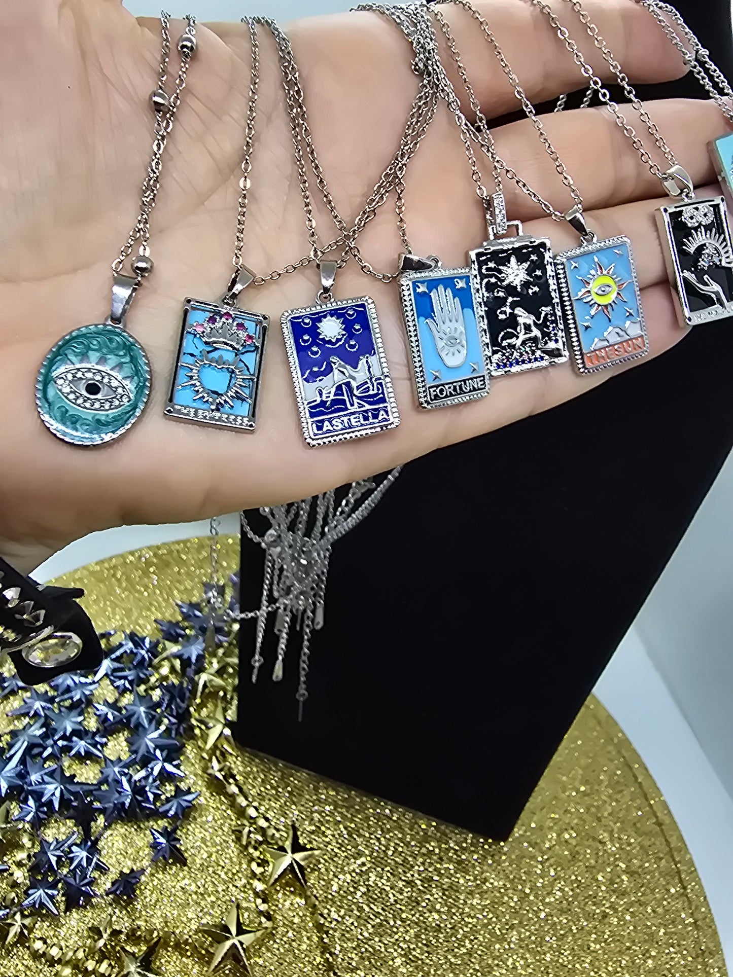 Tarot-Karten-Halskette Silber – 18k vergoldet – Zodiac-Anhänger – Gothic _ Mystic