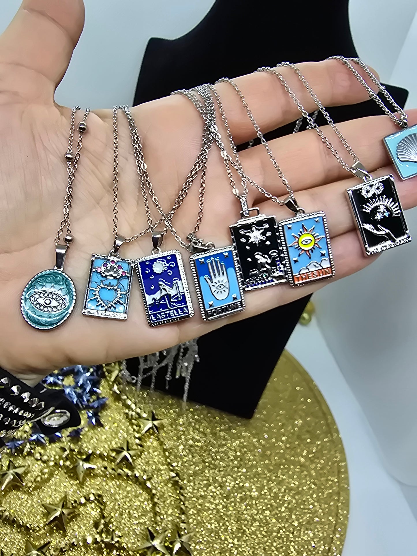 Tarot-Karten-Halskette Silber – 18k vergoldet – Zodiac-Anhänger – Gothic _ Mystic