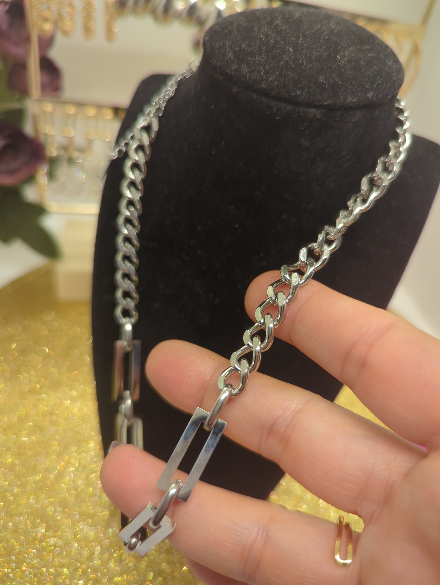 Chained Gold and Silver Jewelry Necklace Dicke klobige Kette ideal for gift für Geschenk