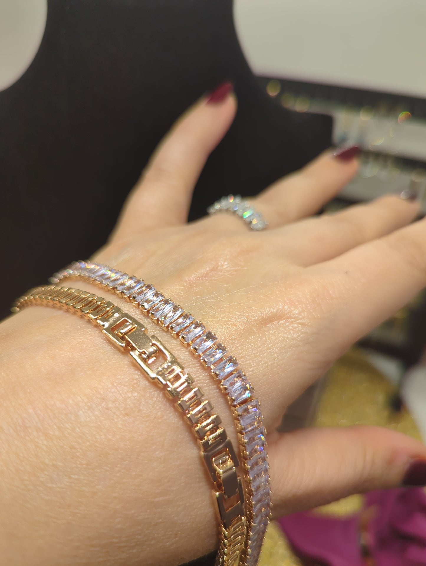 Tennis-Halsband, Baguette-Schmuck, Halskette, Halskette aus Gold und Silber, ideal als Geschenk für Sie