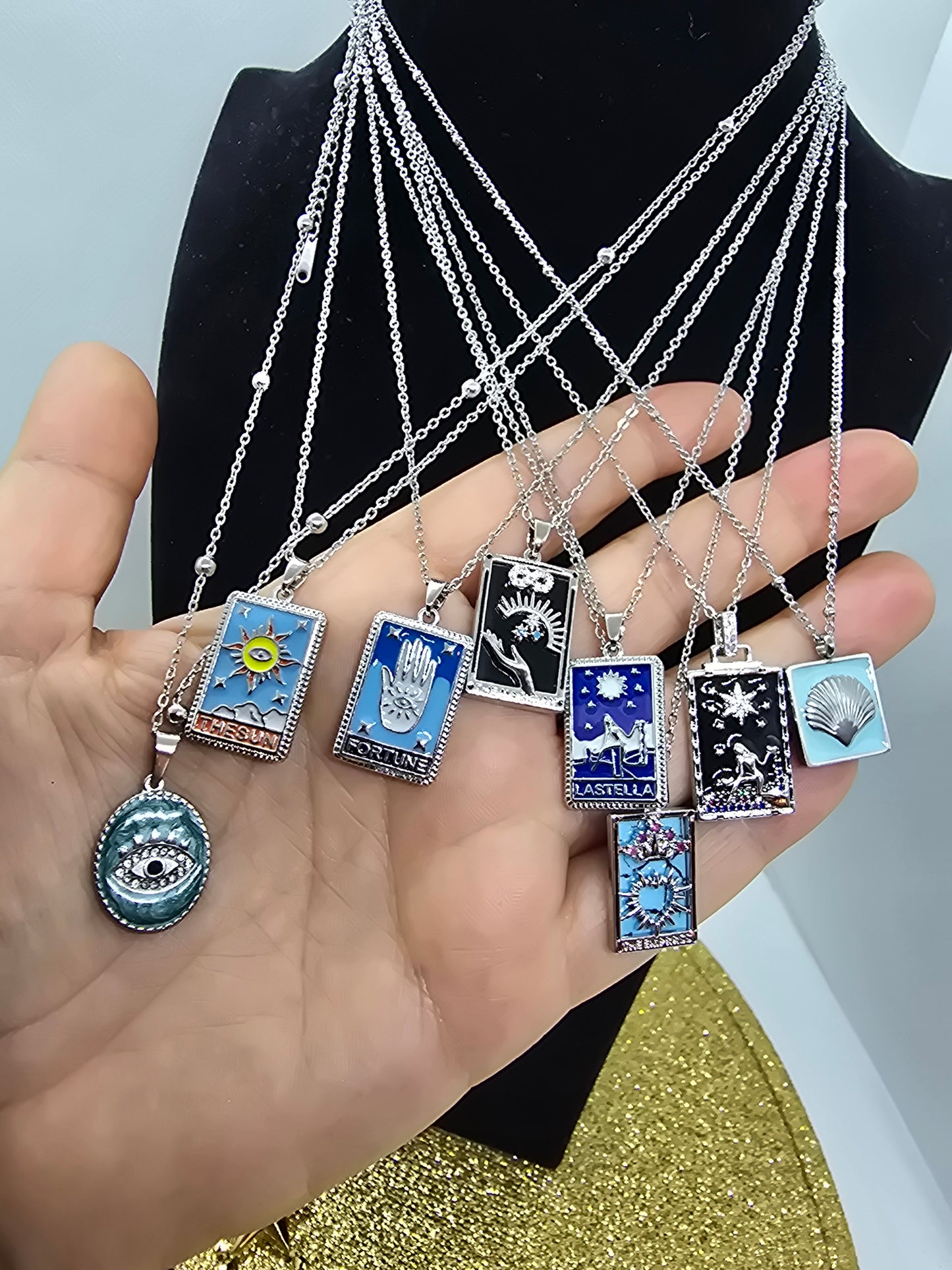 Tarot-Karten-Halskette Silber – 18k vergoldet – Zodiac-Anhänger – Gothic _ Mystic
