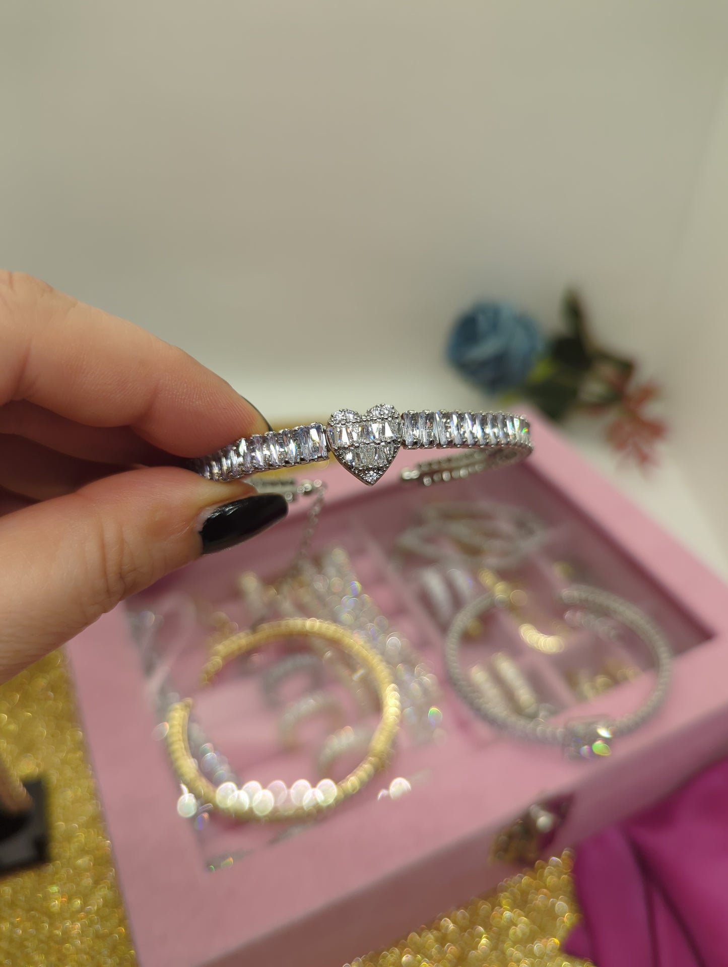 Baguette Tennis Choker Armband aus vergoldetem und versilbertem Jewelry Edelstahl mit Zirkonia-Besatz