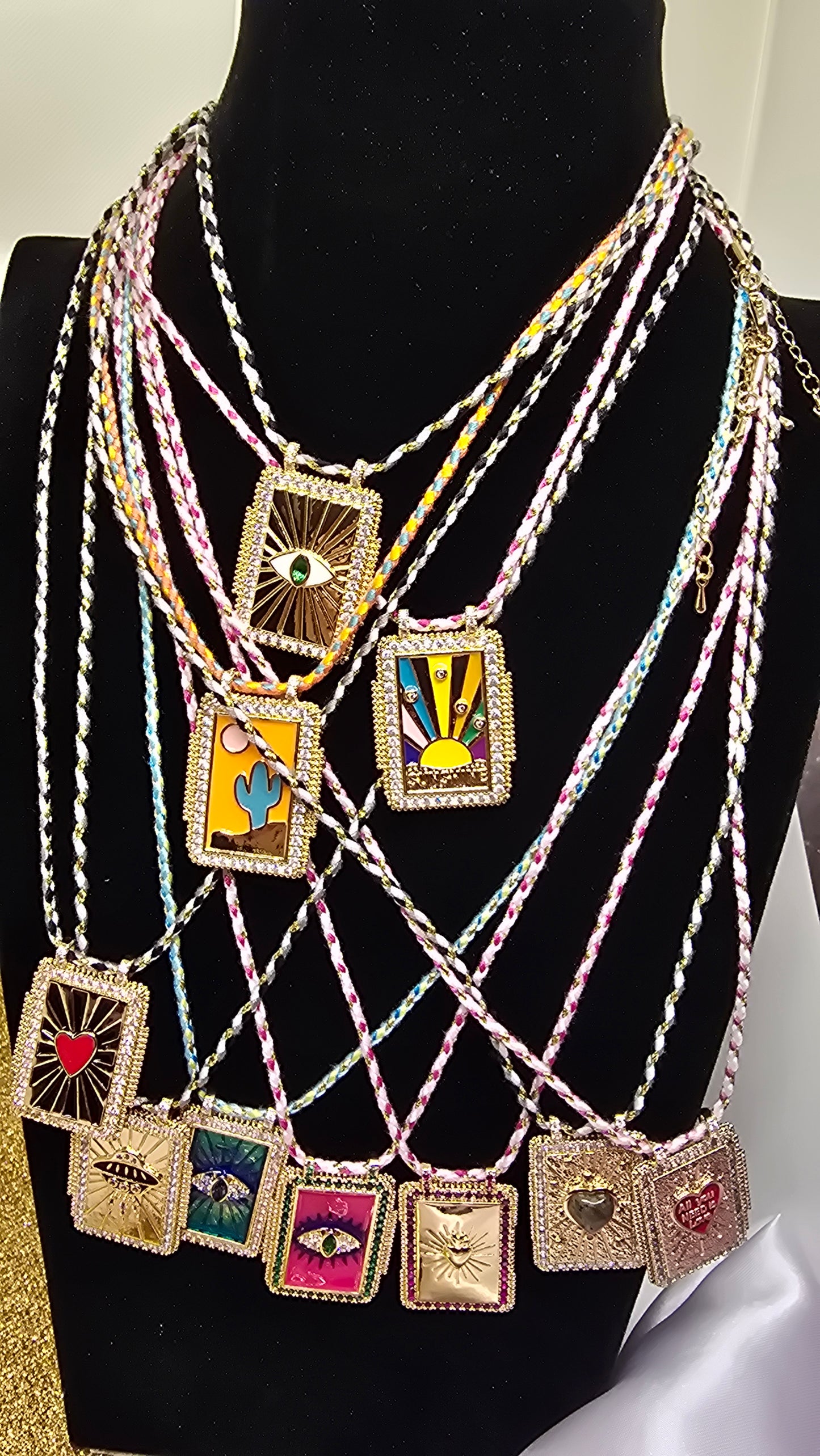 Tarot Karten Halskette 18K vergoldet - Retro Anhänger - Tarot Card Necklace - Tarot Anhänger 50+6cm