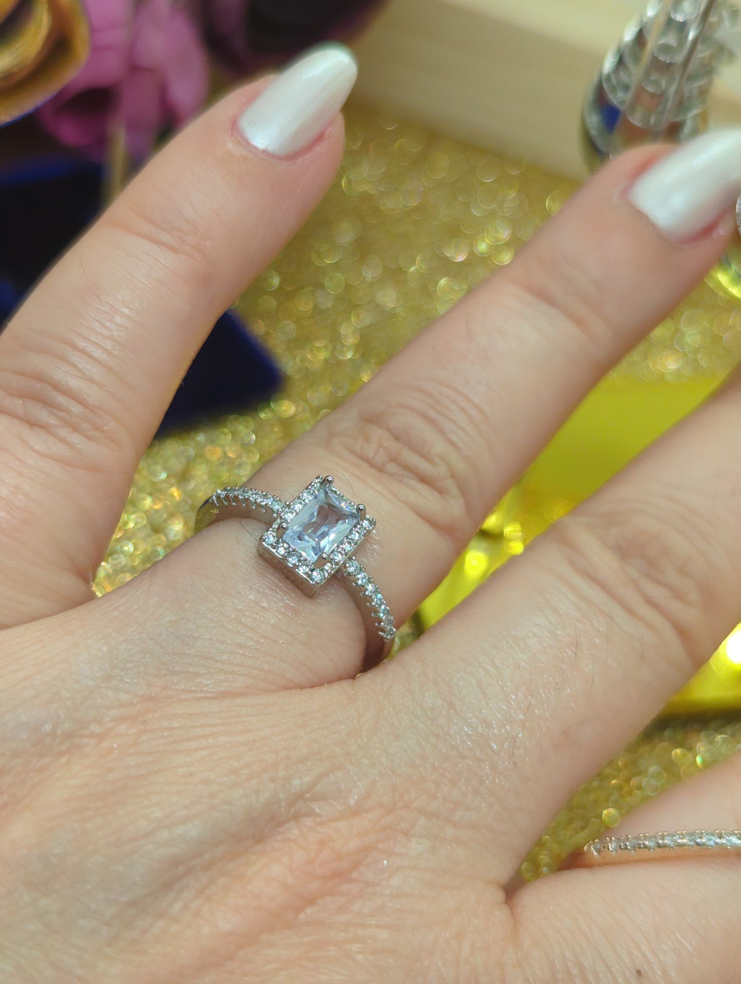 Solitärring Smaragdschliff - Edelstahl Verstellbar