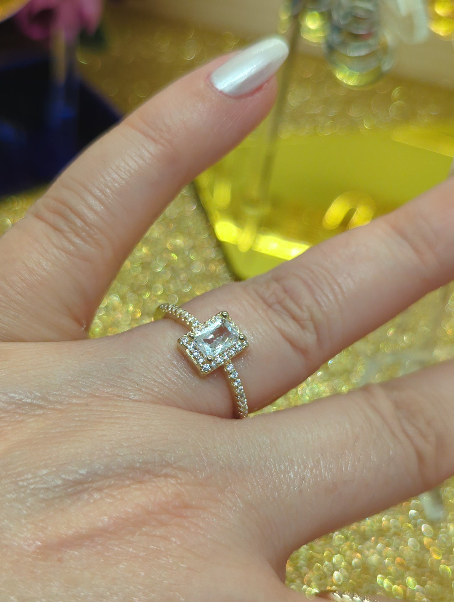 Solitärring Smaragdschliff - Edelstahl Verstellbar